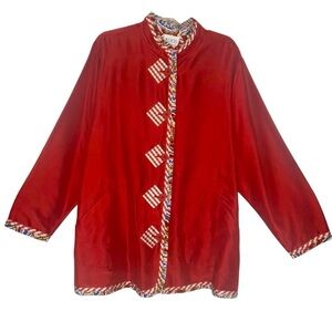 KOOS of Course! Reversible Silk Red Gingham & Bold Print Jacket Blazer 1X